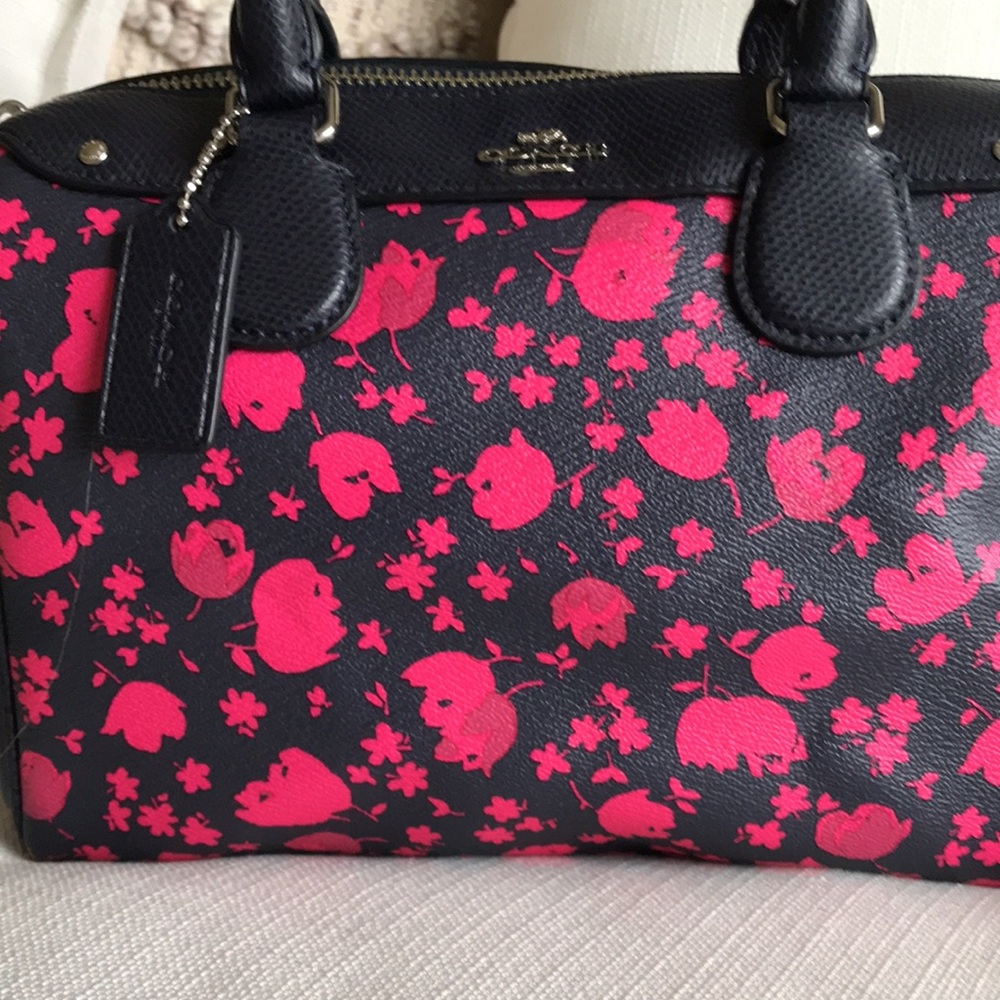 Coach Mini Bennet Prairie Calico Floral Satchel Purse, F55466, Navy / Pink - Picture 10 of 16